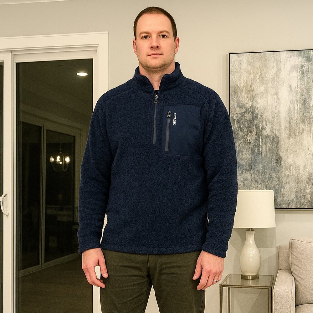 HI-TEC Men L Navy Thermo Fleece ¼ Zip‎ Pullover Sweater Hunting Fishing Outdoor
